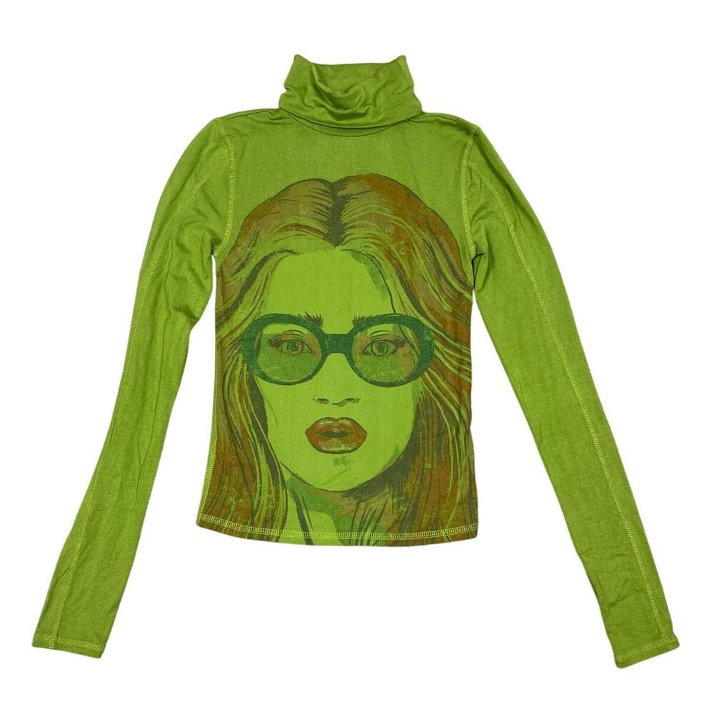 Urban Outfitters Womens Size XS Sierra Mock Neck Photo Real Green Shirt